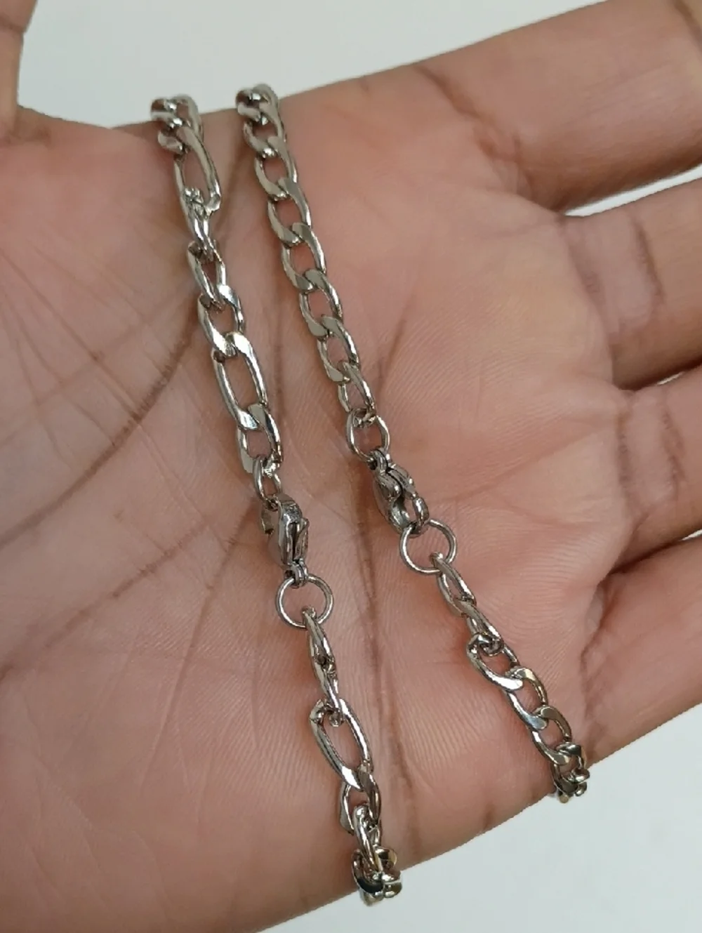 Figaro Chain Bracelet Set Silver Tone Link Stack Classic 2 Piece